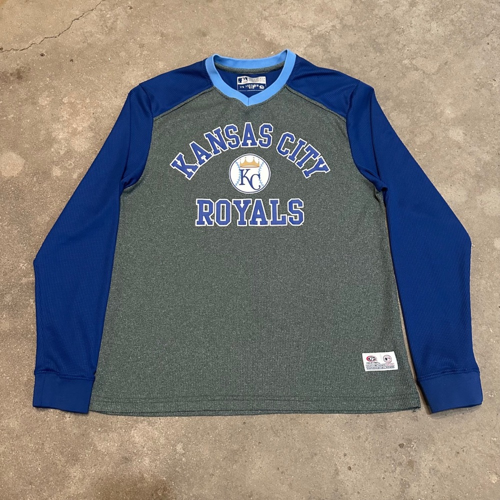 True Fan Kansas City Royals‎ MLB Men Size M Grey Blue Long Sleeve Shirt